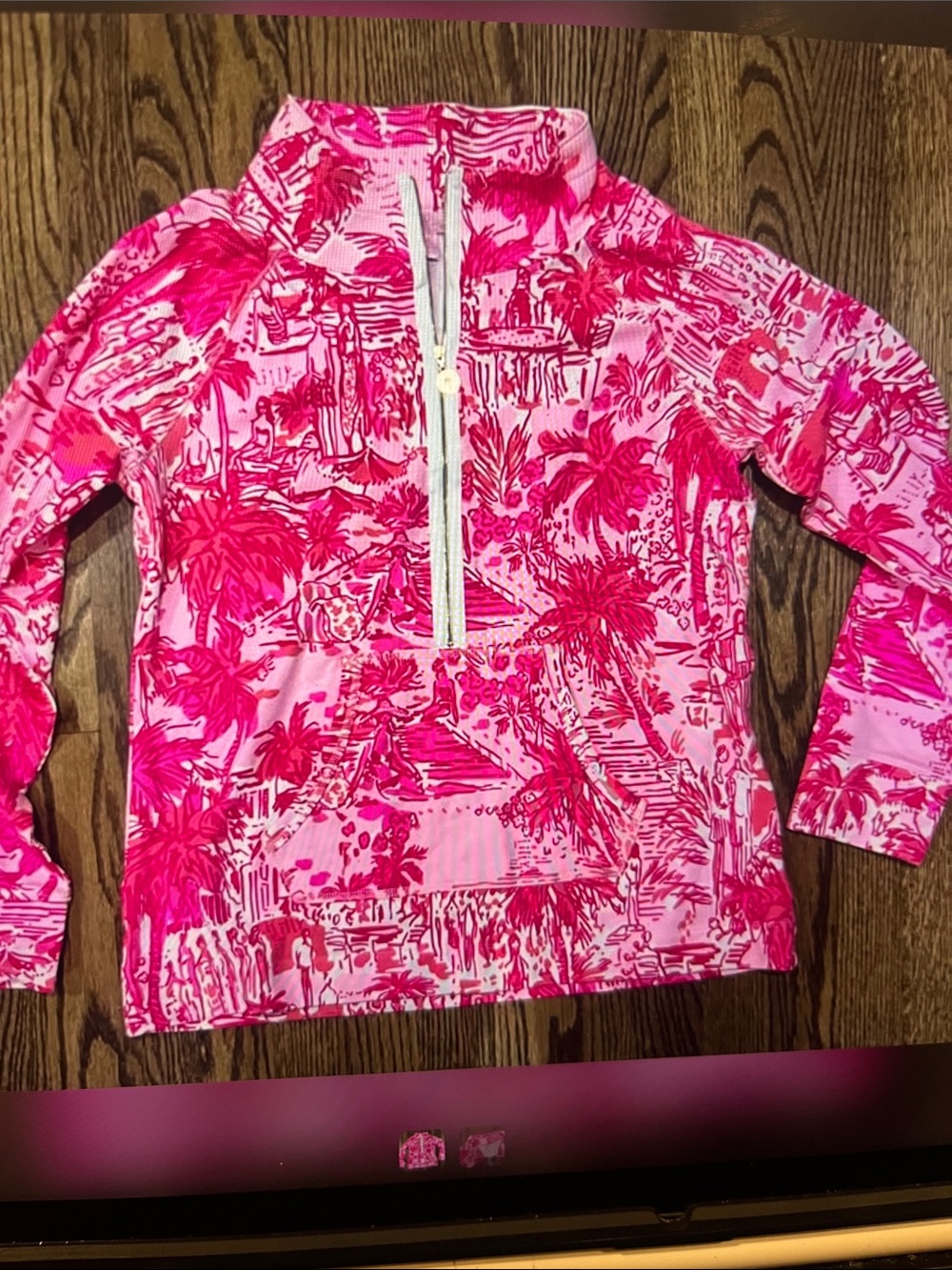 Lilly Pulitzer Pink and Hot Pink Tropical Half-Zip Pullover - Picture 1 of 1